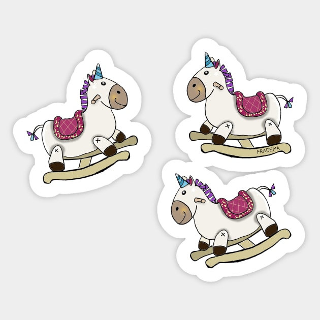 Riding on a rocking unicorn Sticker by Fradema